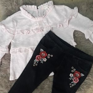 Joyfolie black pants w/ floral detail